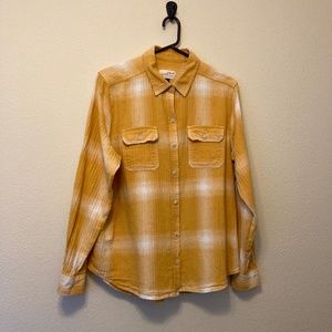 Cotton Button front shirt, yellow and white plaid, Women's size Large